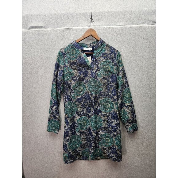 Cato Floral Pattern Long-Sleeve Tunic Dress Size M Blue & Green 100% Polyester W - Picture 1 of 4